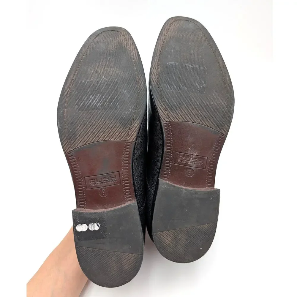 Rush by Gordon Rush Milan Plain Toe Dress Shoes Men's Black Saffiano Sz US9 EU42
